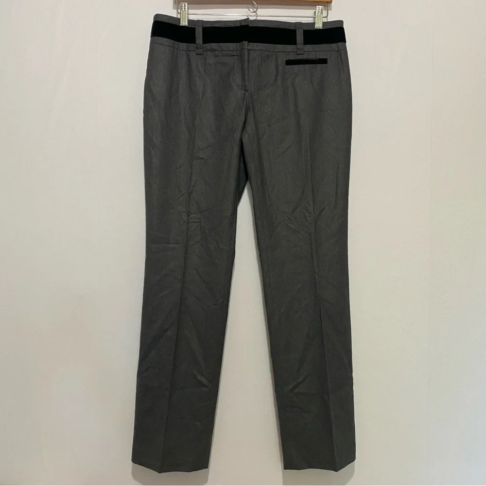 CELINE Gray Wool Trousers‎ Velvet Trim Tailored Pants 44 (US 12) Made in France